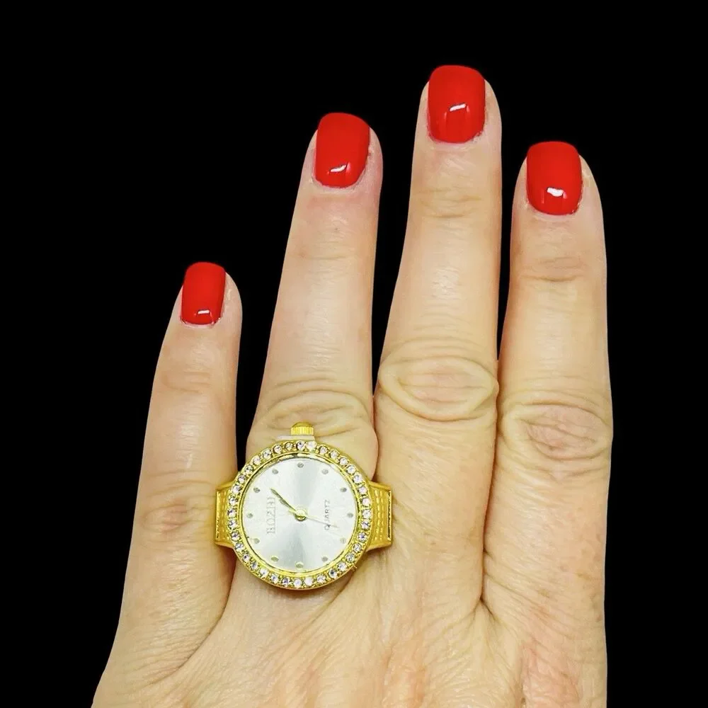 BOZHI Ring Watch Gold Design With Crystals New
